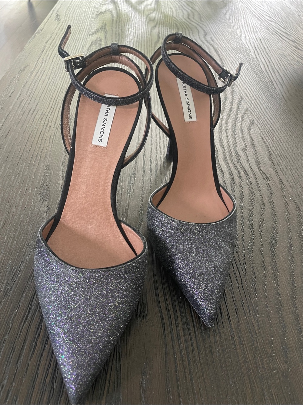 Tabitha Simmons Glitter Pointed-Toe Ankle-Strap Heels - Navy Glitter